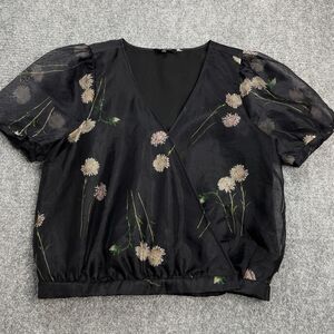 Madewell Silk Organza Puff Sleeve Wrap Top Size Medium Aster Portrait Floral